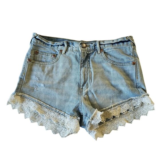 Free People Cut Off Women's  Jean Shorts lace Edging size 27 - Picture 1 of 12